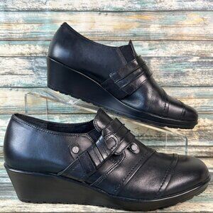 Walking Cradles Comfort Loafer Blue Leather Wedge Heel Workwear Dress Shoe 7.5N